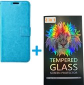 Portemonnee Book Case Hoesje + 2x Screenprotector Glas Geschikt voor: Motorola Moto G9 Power -  turquoise