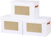 Boîte de rangement avec couvercle, armoire, organiseur, boîtes en tissu avec fenêtre transparente, boîte pliante avec poignée, 3 pièces, blanc, 33 x 23 x 20 cm