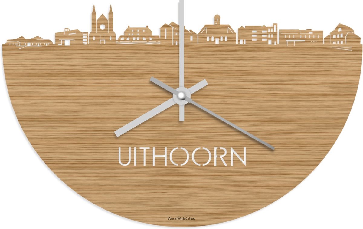 Skyline Klok Uithoorn Bamboe hout - Ø 40 cm - Stil uurwerk - Wanddecoratie - Meer steden beschikbaar - Woonkamer idee - Woondecoratie - City Art - Steden kunst - Cadeau voor hem - Cadeau voor haar - Jubileum - Trouwerij - Housewarming -