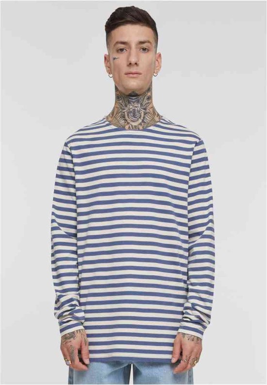 Urban Classics - Regular Stripe Longsleeve shirt - Beige/Blauw