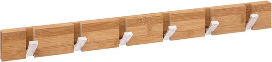 5Five Kapstok rek voor wand/muur - lichtbruin - 6x inklapbare ophanghaken - bamboe/metaal - B60 x H6 cm