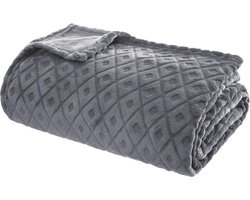 Atmosphera Plaid/bankdeken Monnet - betongrijs - 180 x 230 cm - polyester fleece - ruitmotief - bedsprei