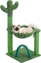 One stop shop - Luxe cactus Krabpaal 84 cm hoog - Katten klimboom - Met 2 ligvlakken en vachborstel - Met Hangmat - Comfortabel - zacht en stabiel - Max 6kg - Groen