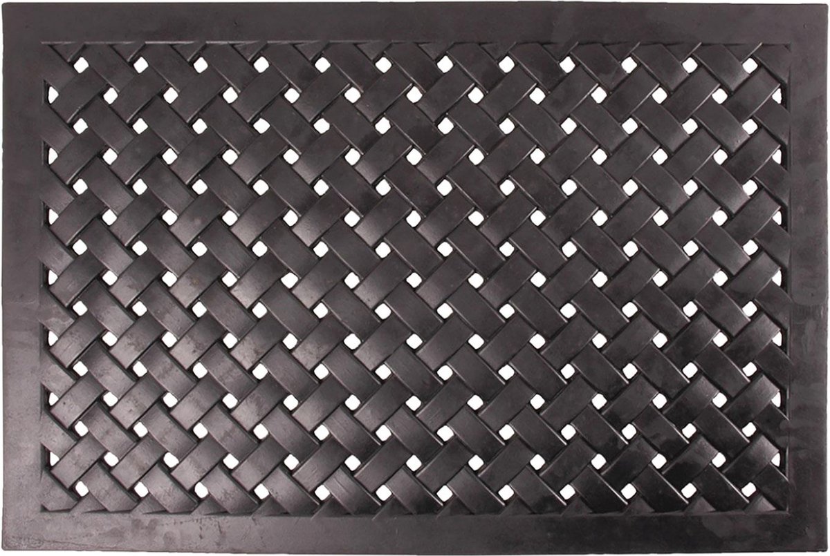 Homescapes - Gevlochten zwart rubberen deurmat - 45x76 cm