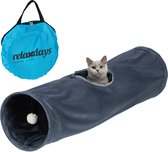 Tunnel pour chat pliable Relaxdays - 88 x 25 cm - peluche - tunnel de jeu chats - doux - gris