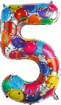 Folieballon Cijfer 5 Jaar Verjaardag Versiering Cijferballon Feest Decoratie Helium Ballonnen Folie Gekleurd - Xl