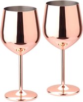 Roestvrij staal rode wijnglas met metalen steel Onbreekbaar witte wijn Rode wijn Cocktailglazen Onbreekbare BPA-vrije bekers Sapdranken Champagne Party Bar-accessoires (2-pack roségoud)