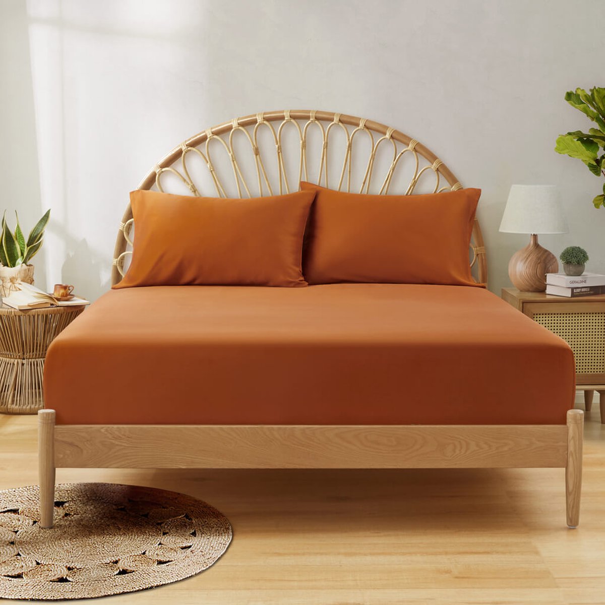 Bamboebaas® premium bamboe hoeslaken - Almond orange - 140x200x35 cm - 2-persoons - 100% biologisch bamboe - Antibacterieel - Hypoallergeen - Zijdezacht - Thermoregulerend