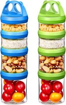 Draagbare stapelbare voedselbewaarcontainers voor snacks, formule, poeders en dranken, twist-lock-systeem, luchtdicht, lekvrij, BPA- en ftalaatvrij, blauw en groen