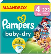 Pampers Baby-Dry - Paw Patrol-editie - Maat 4 (9kg-14kg) - 222 Luiers - Maandbox