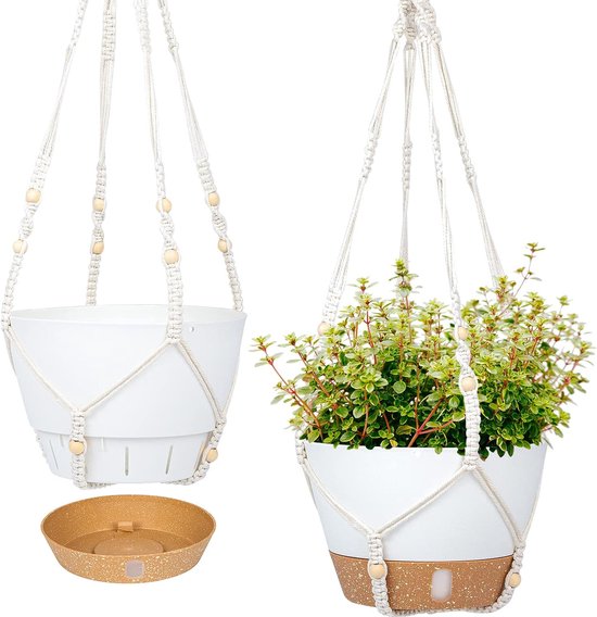 Macramé Plantenhanger | Wit | Voor binnen en buiten | Hangende Planten