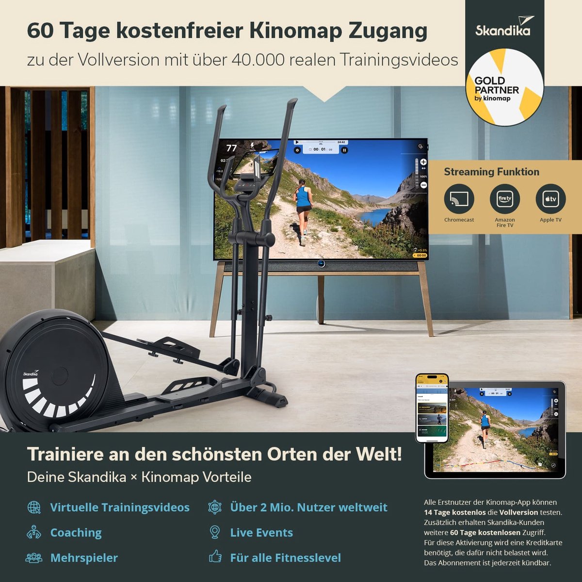 Afbeelding 2 van Skandika Carbon P20-R Crosstrainer – Crosstrainer - Elliptische trainer voor thuisgebruik, 23 programma's, app-compatibel, tot 135 kg, 16 weerstandsniveaus - Fitnessapparatuur voor duurtraining - 168.8 x 84 x 171.8 cm (LxBxH) - zwart