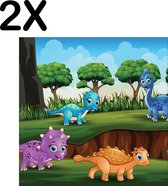 BWK Textiele Placemat - Vrolijke Cartoon Dino's - Set van 2 Placemats - 40x40 cm - Polyester Stof - Afneembaar