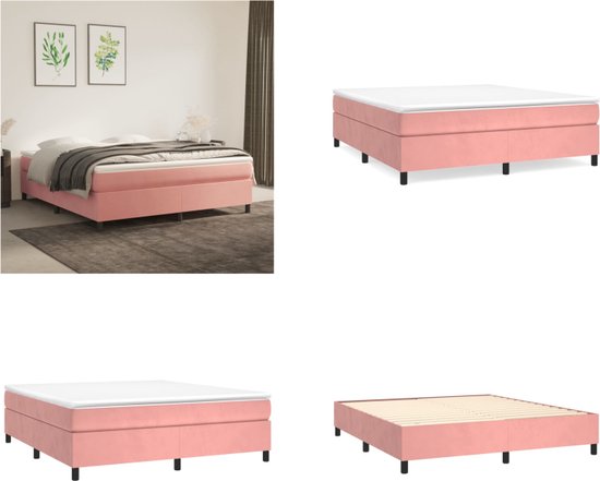 vidaXL Boxspring met matras fluweel roze 180x200 cm - Boxspring - Boxsprings - Bed - Slaapmeubel