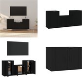 vidaXL 3-delige Tv-meubelset bewerkt hout zwart - Tv-kast - Tv-kasten - Tv-meubel - Hifi-meubel