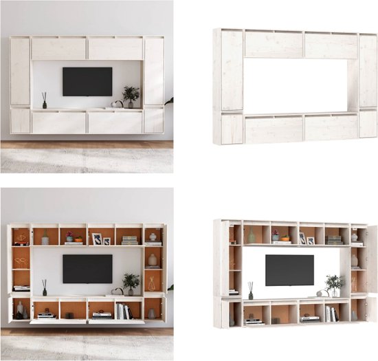 vidaXL Tv-meubelen 8 st massief grenenhout wit - Tv-kast - Tv-kasten - Tv-meubel - Hifi-meubel