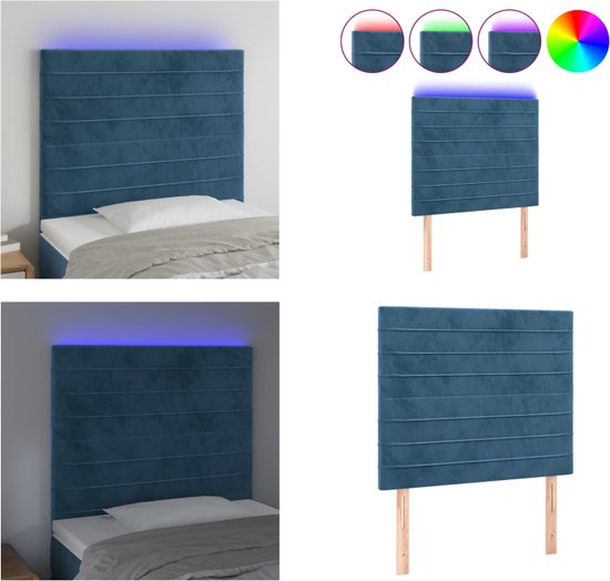 vidaXL Hoofdbord LED 100x5x118/128 cm fluweel donkerblauw - Hoofdbord - Hoofdborden - Hoofdeinde - Houten Hoofdbord