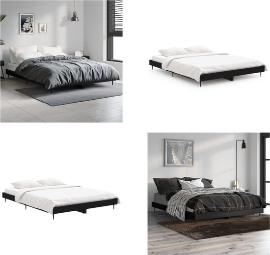 vidaXL Bedframe bewerkt hout zwart 135x190 cm - Bedframe - Bedframes - Bed - Bed Frame