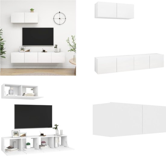 vidaXL Tv-meubelen 3 st bewerkt hout wit - Tv-kast - Tv-kasten - Televisiekast - Televisiekasten