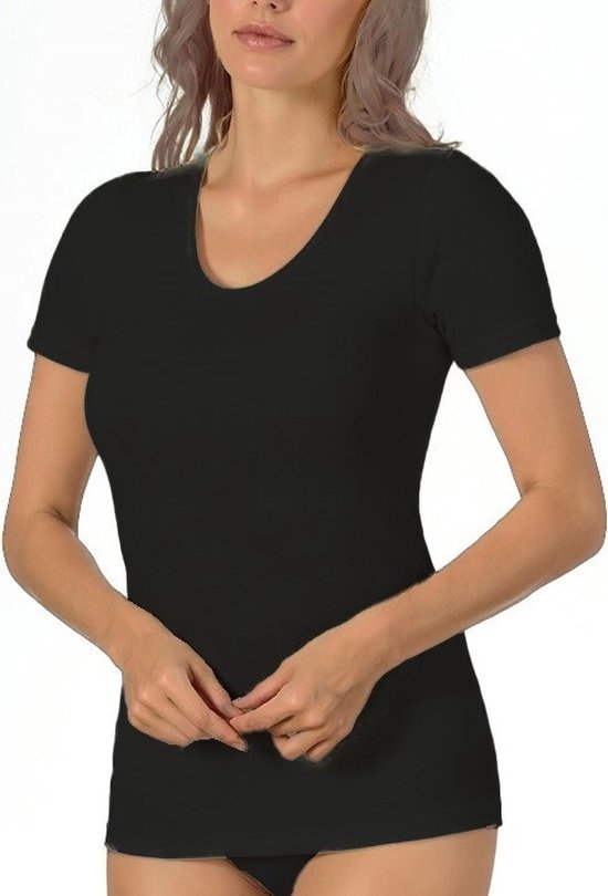 Entex dames thermo T-shirt korte mouw - Diepe ronde hals - Warm Wollen ondershirt - DS1001 - Creme - Maat XXL — afbeelding 2