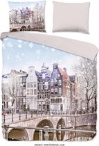 Good Morning Dekbedovertrek "Amsterdamse grachtenpanden" - Multi - (200x200/220 cm) - Katoen Flanel