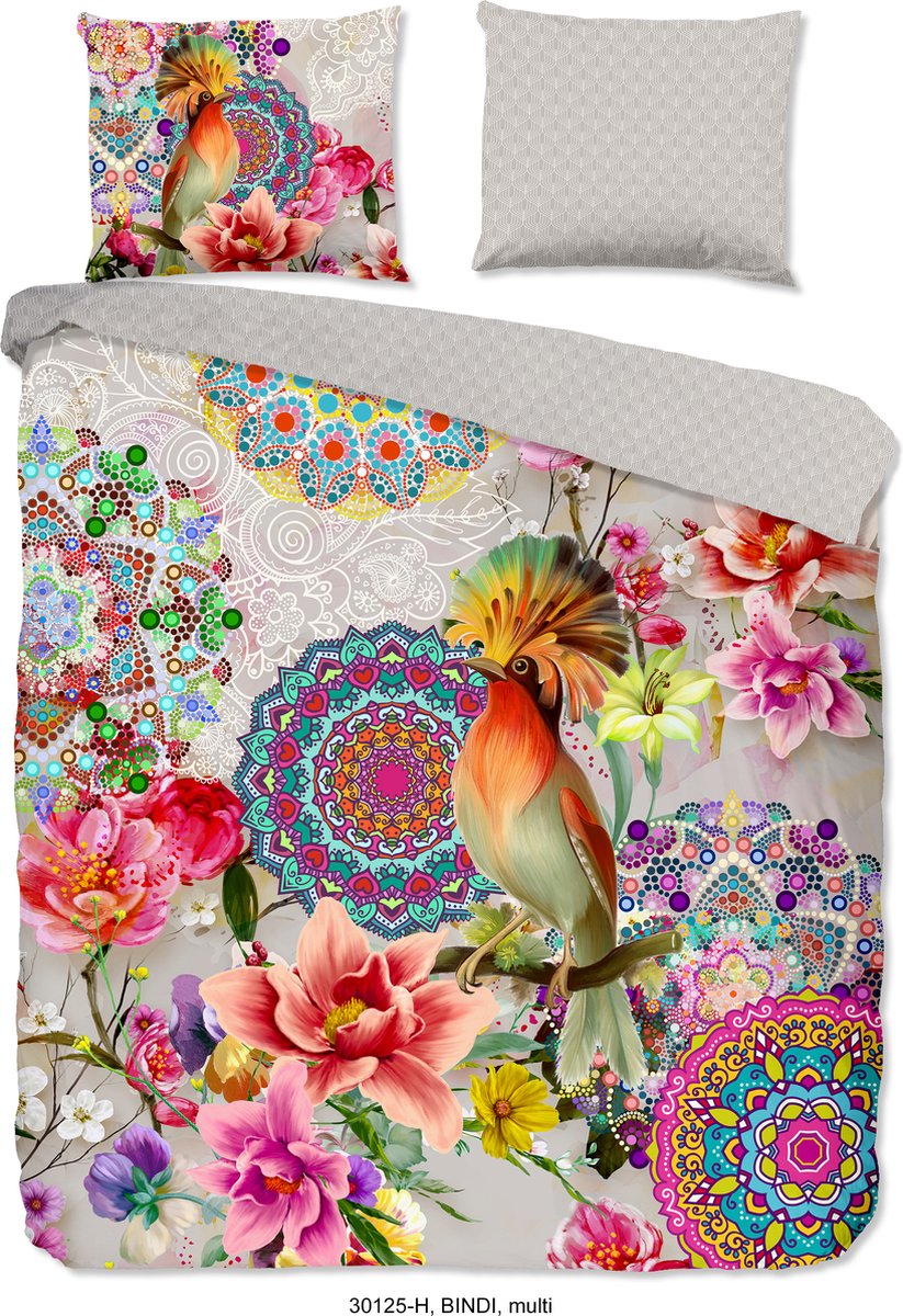 HIP Dekbedovertrek "mandala's, bloemen en een vogel" - Multi - (200x200/220 cm) - Katoen Satijn