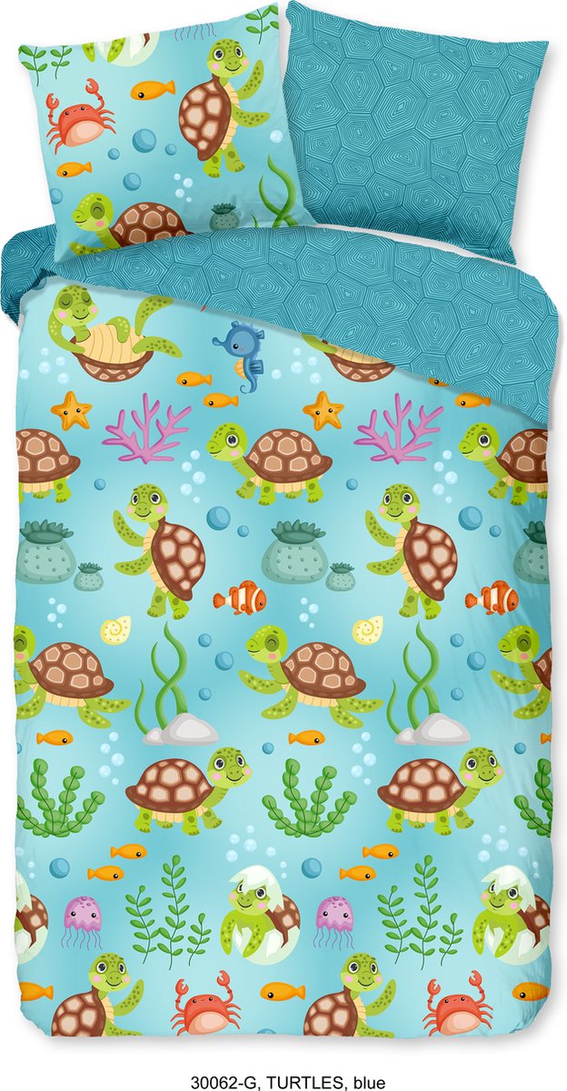 Good Morning dekbedovertrek schildpad - 1 persoons 140x200/220 cm - Blauw - 100% Katoen renforce