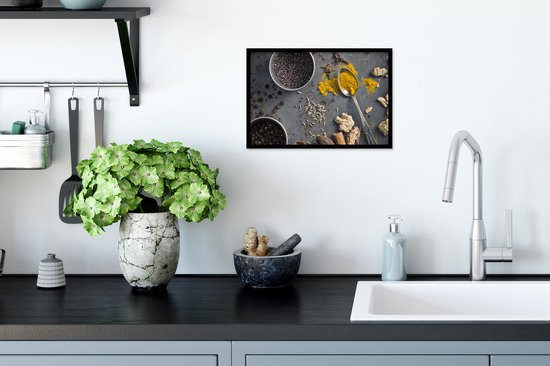 Cadre photo avec affiche - Herbes sur fond gris - 30x20 cm - Cadre pour affiche