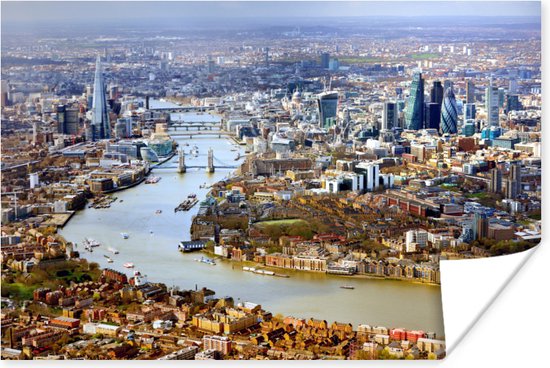 Luchtfoto van Londen Poster 180x120 cm - Foto print op Poster (wanddecoratie woonkamer / slaapkamer) XXL / Groot formaat!