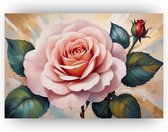 Roze roos poster - Rozen poster - Wanddecoratie bloemen - Vintage poster - Poster slaapkamer - Muurdecoratie slaapkamer - 60 x 40 cm