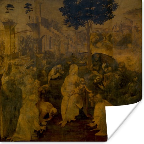 Aanbidding door de Wijzen - Leonardo da Vinci poster papier 50x50 cm - Foto print op Poster (wanddecoratie woonkamer / slaapkamer)