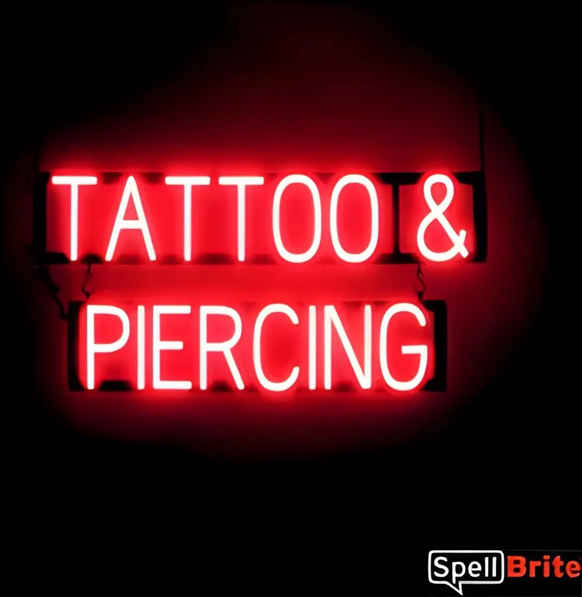TATTOO & PIERCING - Lichtreclame Neon LED bord verlicht | SpellBrite | 79 x 38 cm | 6 Dimstanden - 8 Lichtanimaties | Reclamebord neon verlichting