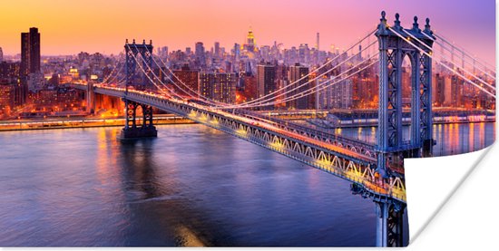 Poster New York - Brooklyn Bridge - Roze - 40x20 cm