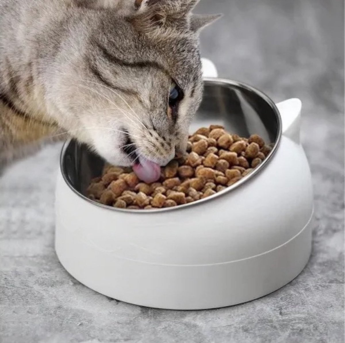 Repus - Cat Ear Katten Voerbak - Cat Ear Bowl - Antislip - Kitten - Puppy - Kat/Hond - 15° Kantelhoek - 200ml - Wit