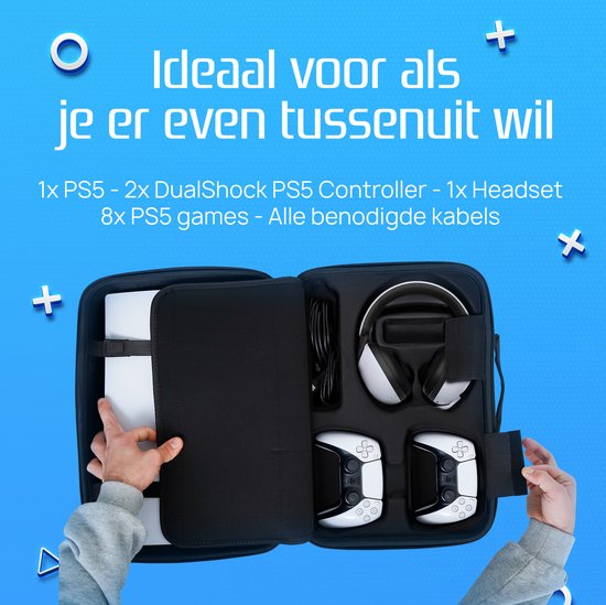 Étui adapté pour Playstation 5 - Espace pour écouteurs, Manettes et Spellen - Comprend bandoulière - Étanche - Sac de rangement pour PS5 - Étui pour PS5 - Zwart - Étui rigide - Étui de protection