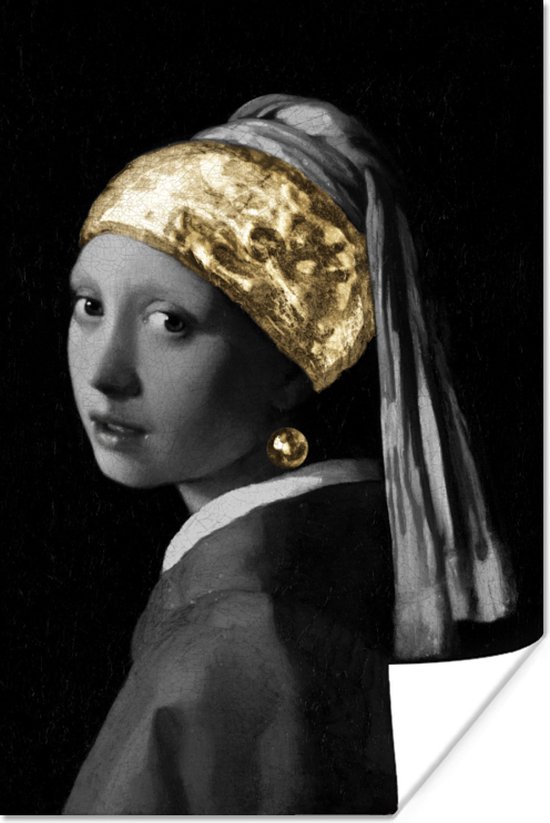 Poster Meisje met de parel - Johannes Vermeer - Goud - 40x60 cm