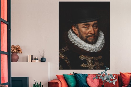 Décoré du vieux maître Adriaen Thomasz avec un chapeau noir 120x180 cm XXL / Groot format!