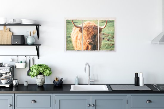 Poster Schotse hooglander - Natuur - Doorkijk - 90x60 cm