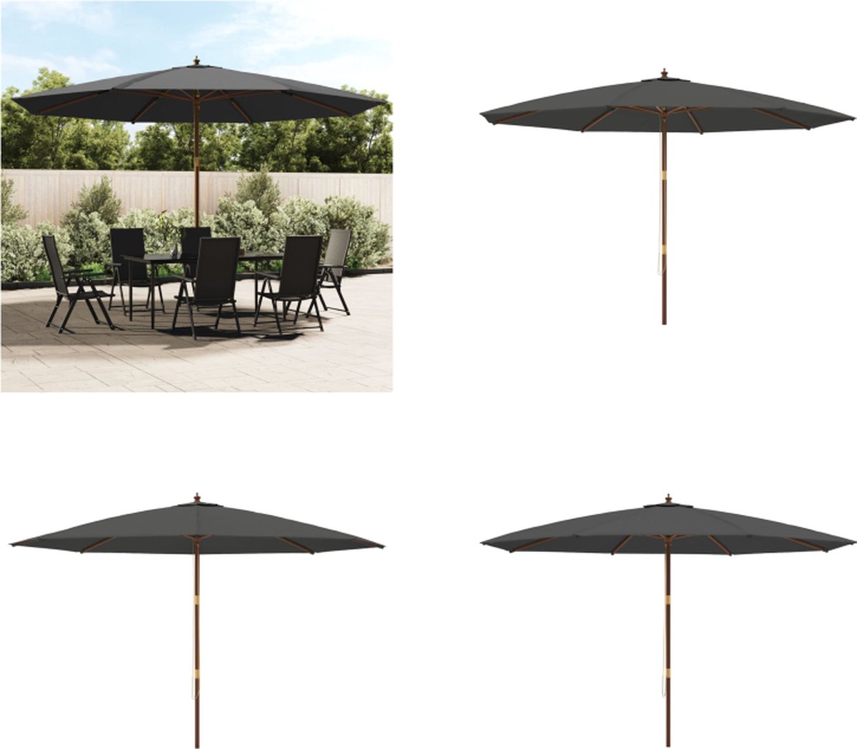 vidaXL - Parasol - met - houten - paal - 400x273 - cm - antracietkleurig