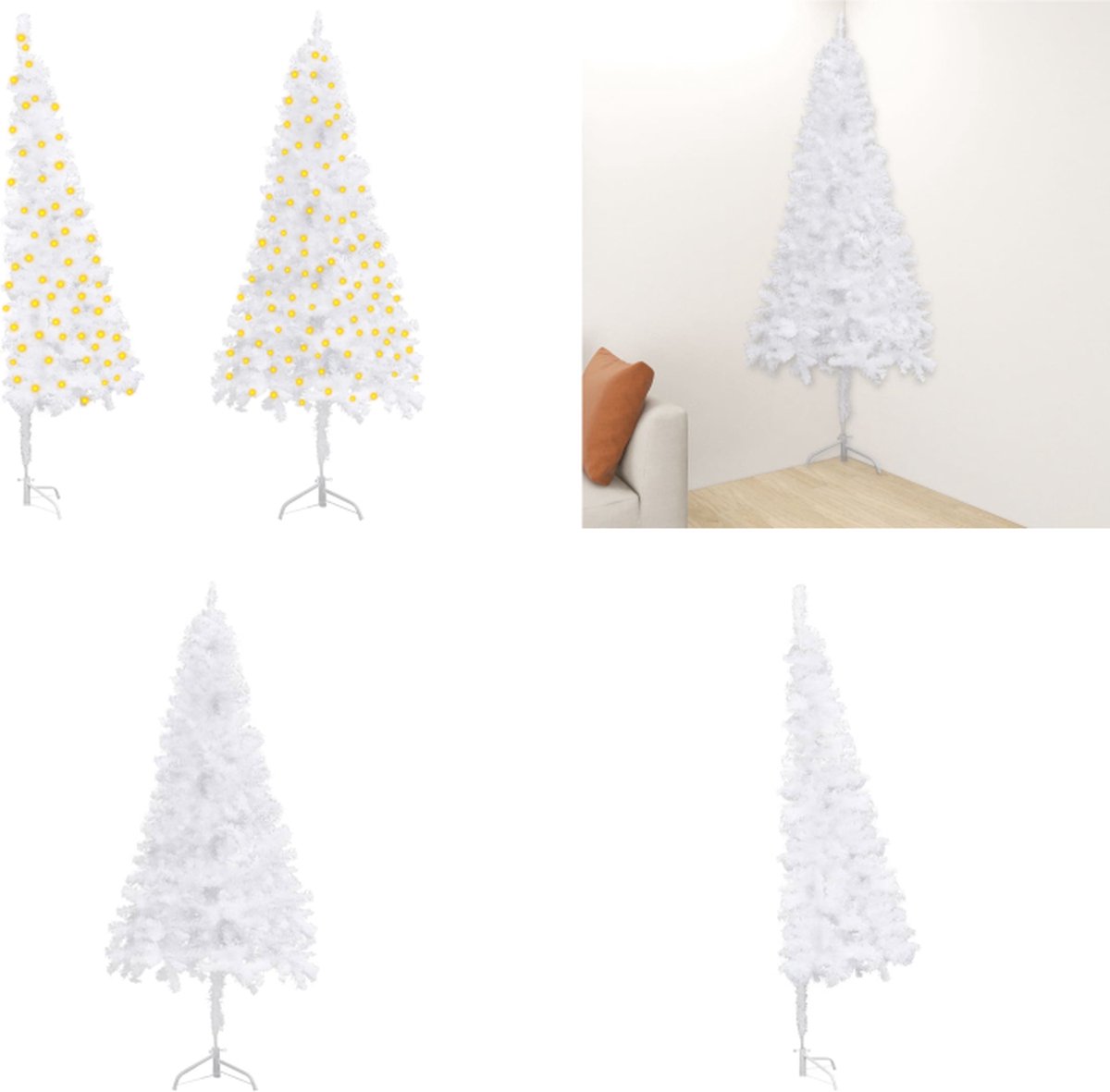 vidaXL Kunstkerstboom met LED's hoek 150 cm PVC wit - Kunstkerstboom - Kunstkerstbomen - Kerstboom - Kerstdecoratie