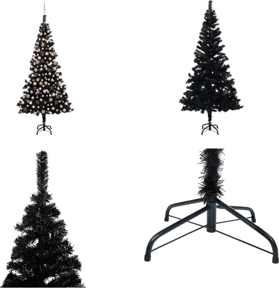 vidaXL Kunstkerstboom met LED's en kerstballen 210 cm PVC zwart - Kunstkerstboom - Kunstkerstbomen - Kerstboom - Kerstdecoratie