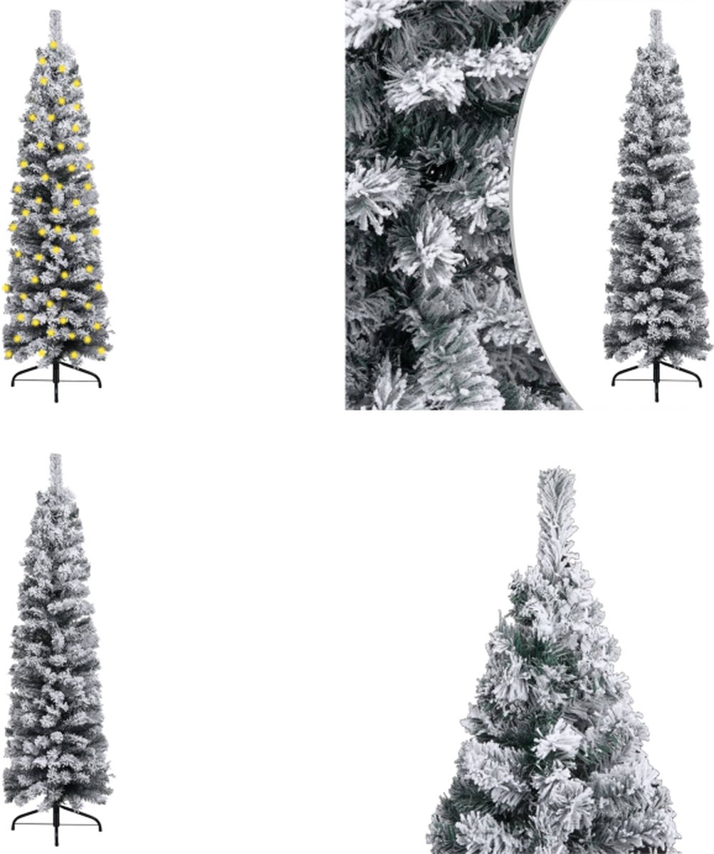 vidaXL Kerstboom met LED's en sneeuwvlokken smal 210 cm PVC groen - Kunstkerstboom - Kunstkerstbomen - Kerstboom - Kerstdecoratie