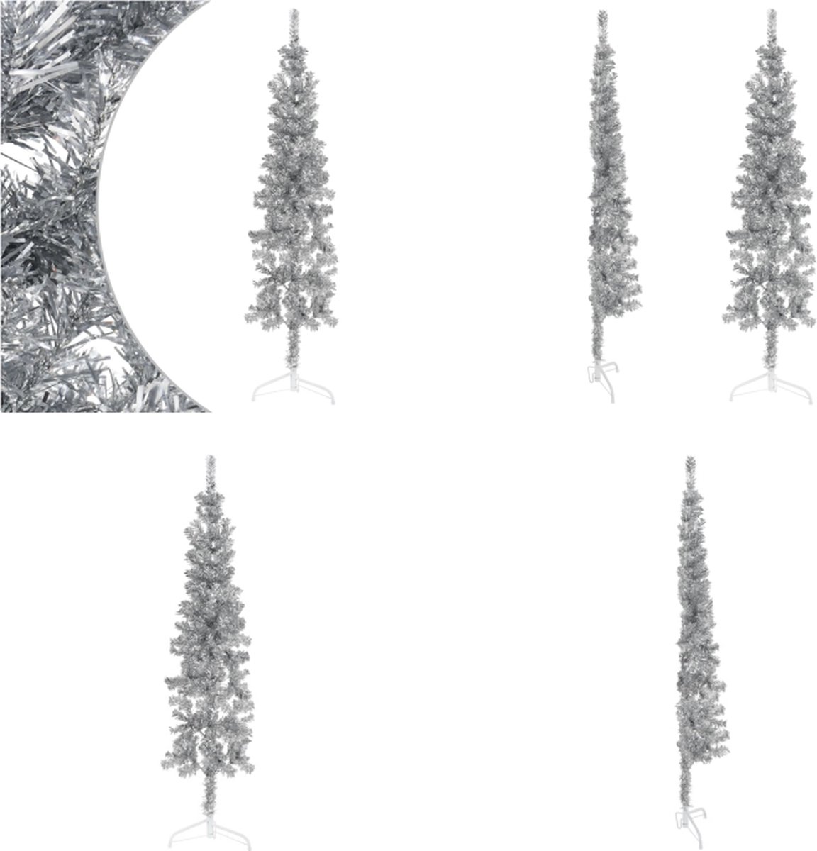 vidaXL Kunstkerstboom half met standaard smal 120 cm zilverkleurig - Halve Kunstkerstboom - Halve Kunstkerstbomen - Kunstkerstboom - Kerstboom