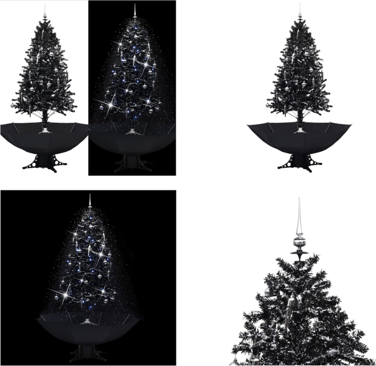 vidaXL Kerstboom sneeuwend met paraplubasis 190 cm PVC zwart - Sneeuwende Kerstboom - Sneeuwende Kerstbomen - Kerstboom Met Vallend Sneeuw - Kerstbomen Met Vallend Sneeuw