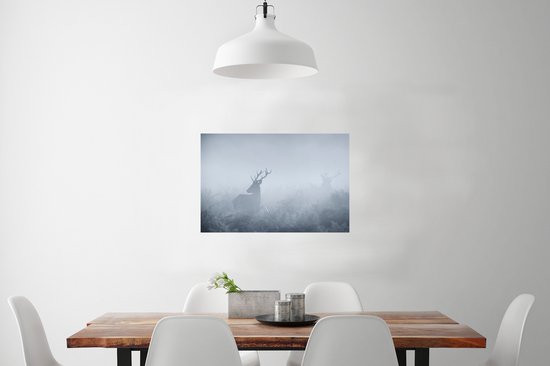 Poster Cerf dans la brume 90x60 cm - Tirage photo sur Poster (décoration murale salon / chambre) / Poster Animaux sauvages