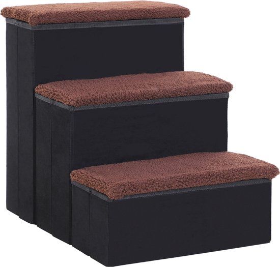 Relaxdays Trap met 3 treden, voor honden en katten, h x b x d: 33 x 36,5 x 52 cm, zachte standaard, toegang tot het bed, bank, zwart