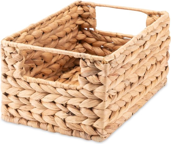 HMF Opbergmand, opvouwbare mand, gevlochten van waterhyacint, zeegras, set van 4, maat L, 36 x 28 x 20 cm