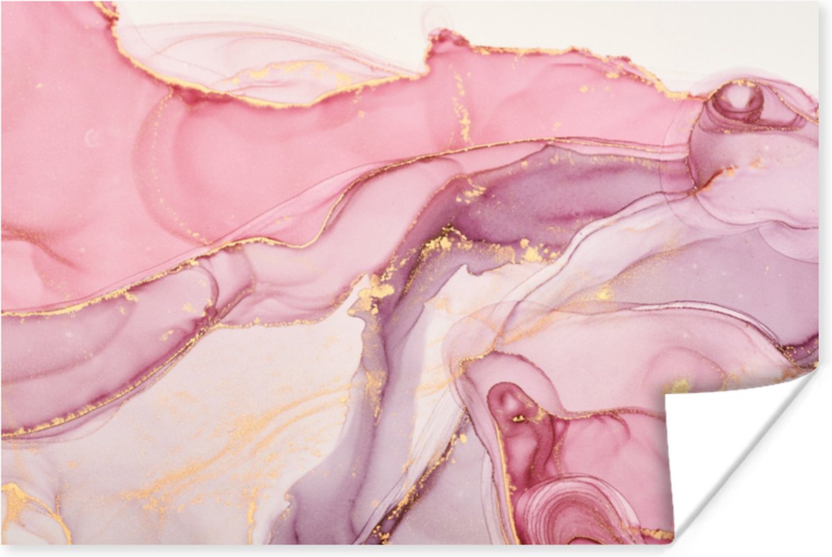 Poster Goud - Marmer - Roze - 60x40 cm