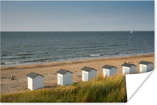 Strand aan de Noordzee met huisjes Poster - Foto print op Poster (wanddecoratie)
