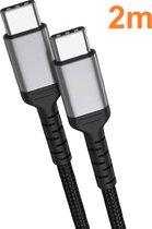 USB C naar USB C kabel samsung oplader - USB C 60w oplader 2m Kabel Zwart - Oplaadkabel voor o.a. Samsung, Geschikt voor iPhone 15 & iPad - Nylon Oplaadkabel